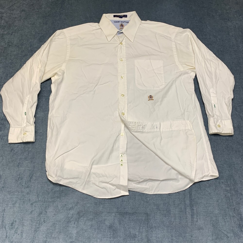 Tommy Hilfiger Dress Shirt Men 16.5 33 White Cotton Business Office Tailored Fit